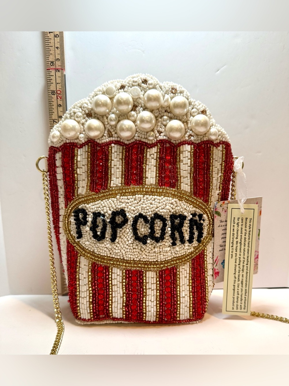 * Beaded Popcorn Crossbody Bag in Red, White & Gold
